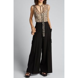 Theory Sheer Leopard Print Top w/ Neck Tie Detail ( Size: M-L)